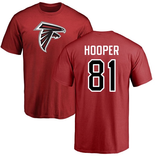 Atlanta Falcons Men Red Austin Hooper Name And Number Logo NFL Football #81 T Shirt->atlanta falcons->NFL Jersey